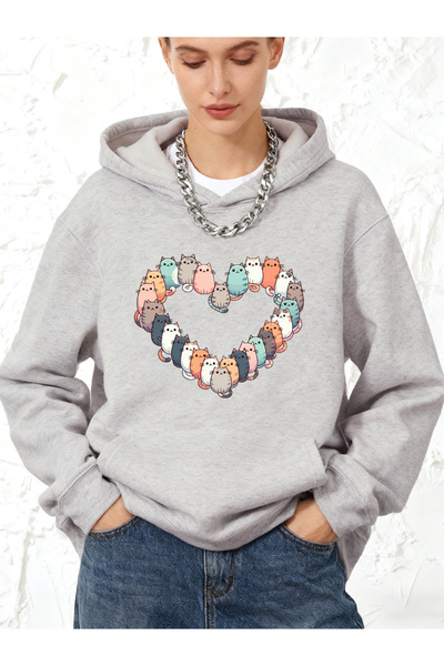 NOISSEY pisică Heart Print cu glugă Winter bumbac Pulover călduros Hanorac cu...