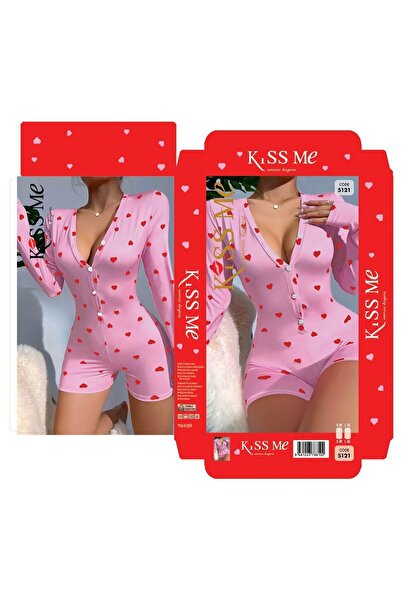 shop Kalp Desenli Düğmeli Şortlu Tulum Gecelik