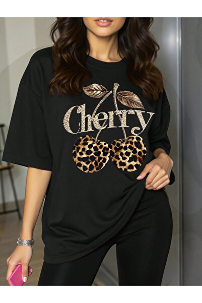 Marco Fresco Unisex Daily κοντομάνικο μπλουζάκι Λεοπάρ μοτίβο τεμαχίων Cherry...