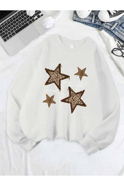 NOISSEY تي شيرت بطبعة نجمة الفهد وياقة دائرية مناسبة لجميع المناسبات بغطاء رأ...