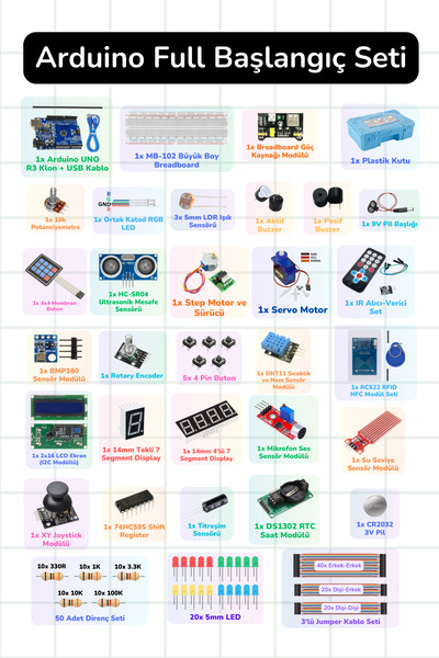 Scordion Arduino Robotik Kodlama ve Elektronik Başlangıç Seti (Malzeme Kutulu)