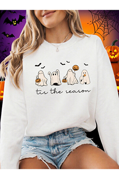 NOISSEY Tricou de Halloween pentru femei Tis The Season Ghost cu imprimeu cu ...