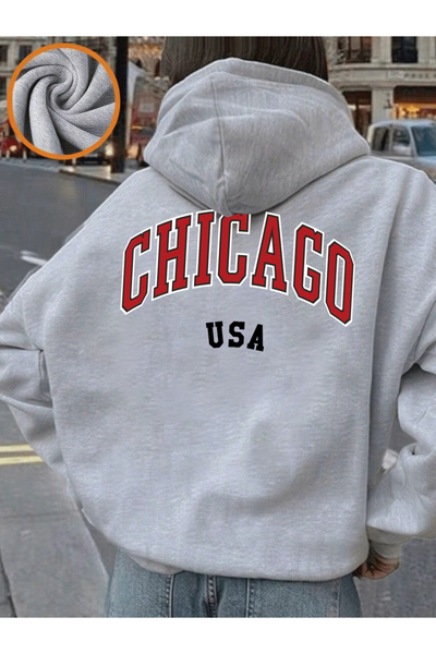 NOISSEY Chicago USA Letter Print με κουκούλα Γυναικεία Χειμερινά Φλις Ζεστά Φ...