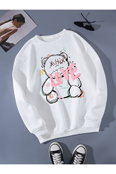 NOISSEY سترة LOVE Teddy Bear مطبوعة للربيع للنساء، سترة مريحة غير رسمية، ملاب...