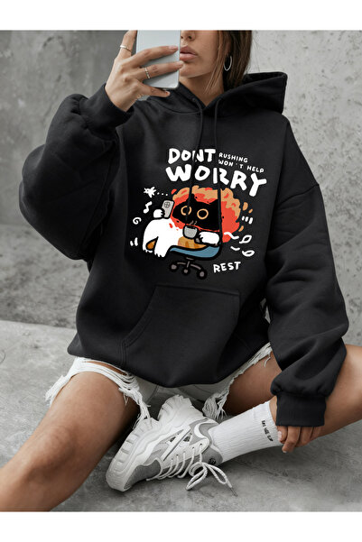 NOISSEY Μην ανησυχείτε για το T-Shirt Cat με τύπωμα Essential Goods Crew Neck...