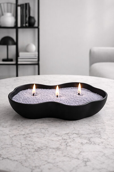 YİĞİTER Dekoratif Dalga Form Mumluk – 3 Fitilli Toz Mum Uyumlu Taş Tozu Orta ...