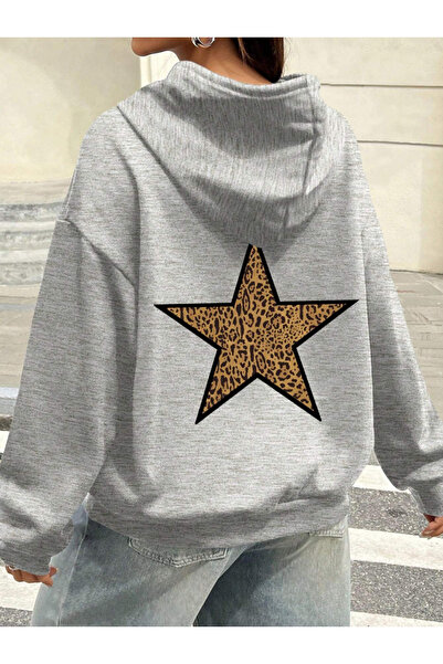 NOISSEY بلوفرات نسائية مريحة بغطاء رأس بطباعة نمط الفهد والنجوم الخماسية، ستر...