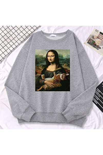 NOISSEY Trend Simplu Pulover pentru femei Pictură celebră Mona Lisa Hold pisi...