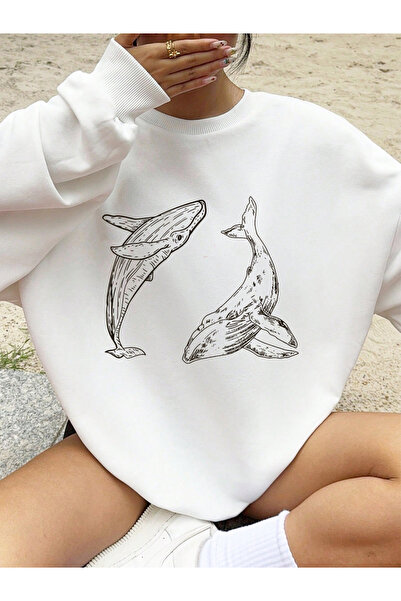 NOISSEY تي شيرت بطبعة الحوت المقوس لخريف صوف الفليس ساخن بغطاء رأس قطعة بلوفر...