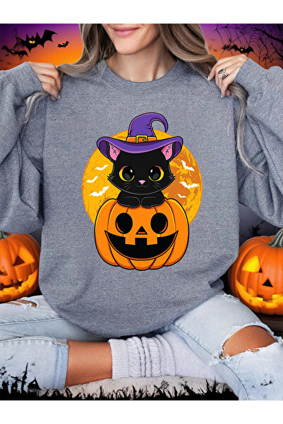 NOISSEY Χαριτωμένα μπλουζάκια με στάμπες γατάκια και κολοκύθες για το Hallowe...