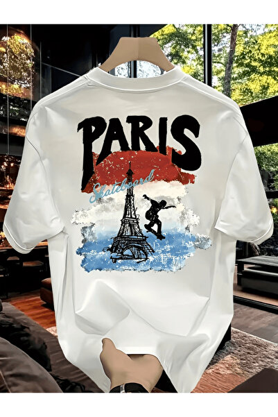 one button Paris Skateboard cu imprimeu Premium supradimensionat tricou