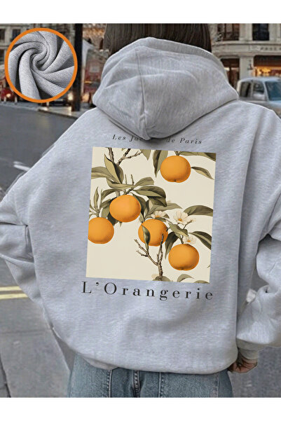 NOISSEY Fresh Orange Fruit Print με κουκούλα Γυναικεία Χειμερινά Φλις Ζεστά π...