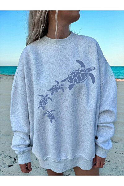 NOISSEY تي شيرت بسيط مطبوع عليه سلاحف البحر للنساء برقبة دائرية أساسية بغطاء ...