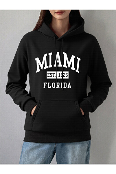 NOISSEY هوديي ميامي إيست 1825 فلوريدا بطبعة مطبوعة للنساء شتاء صوف الفليس بلو...