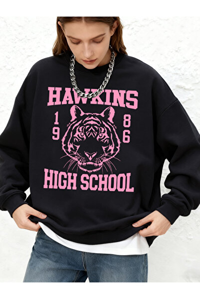 NOISSEY Hawkins High School 1986 cu imprimeu Hanorac de iarnă pentru femei cu...