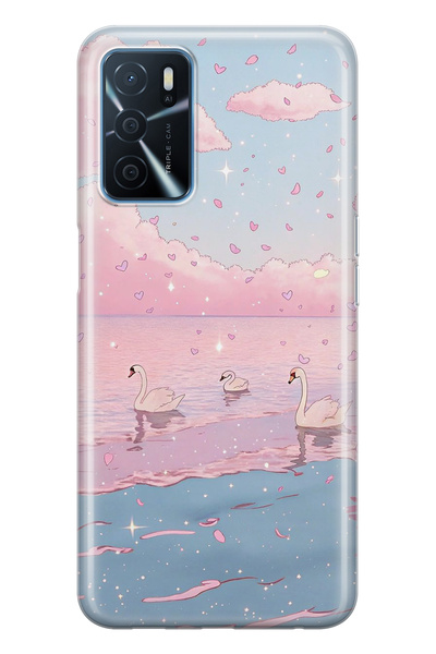 FLAMENKO حافظة هاتف شفافة متوافقة مع هاتف اوبو A16 / A55 باللون الوردي سكاي ا...