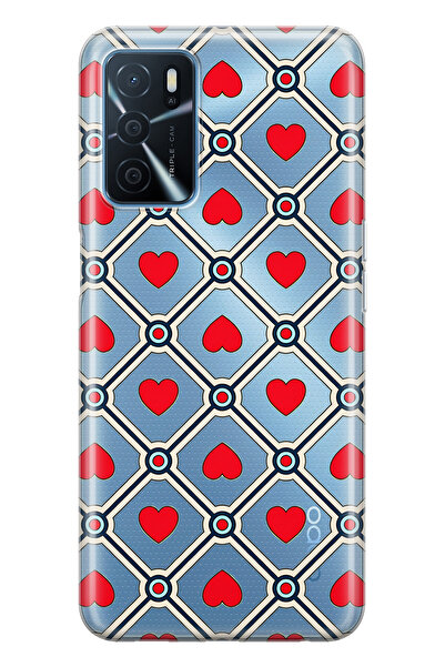 FLAMENKO حافظة هاتف شفافة متوافقة مع هاتف اوبو A16 / A55 ريترو ريد هارت منقوش