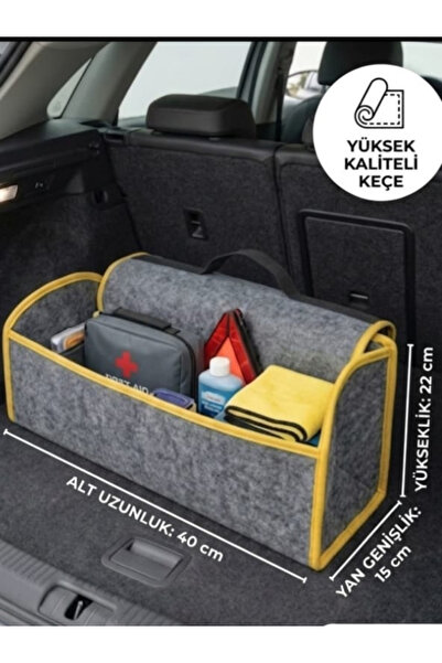 Textia Home Araç Bagaj Organizeri Bagaj İçi Düzenleyici Keçe Organizer Sarı - Gri 40x22x15 cm