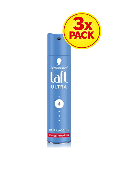 Taft 3x PACK Ultra Strong Hairspray, hold level 4, vegan formula, 250 ml