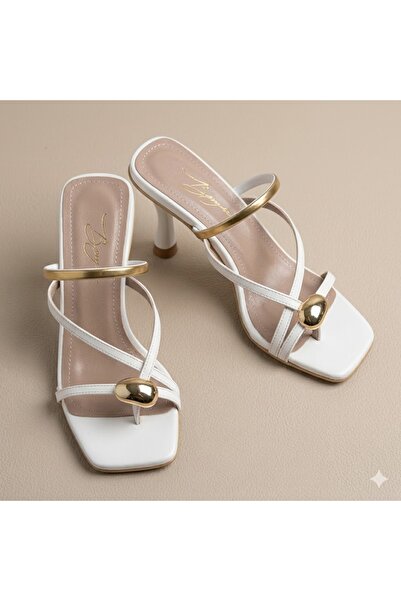 KİNDEP (İnna) Women's Heeled Shoes with Button Detail White