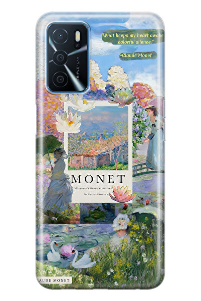 FLAMENKO حافظة هاتف شفافة متوافقة مع هاتف أوبو A16 / A55 من موني كولاج منقوش