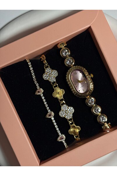 Mihristore Kombin Saat Seti 3'lü Saat Set Çelik Bileklik Ve Saat Seti Pintere...