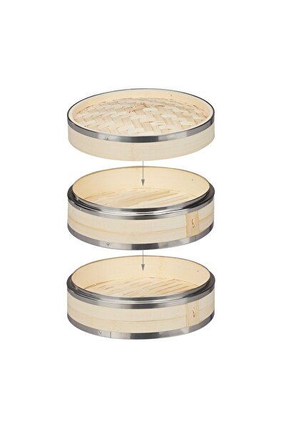 Relaxdays Bamboo Steamer with 2 Levels, Relaxdays, 24 cm