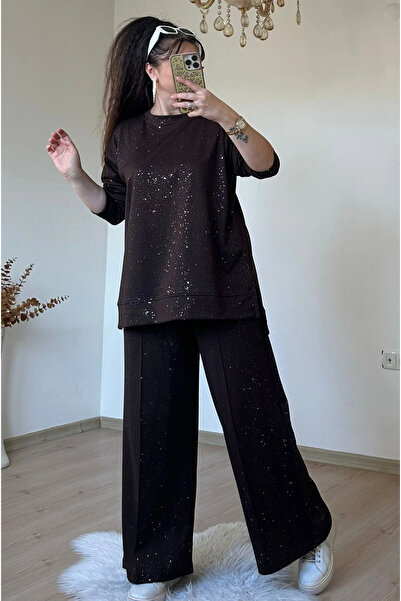 AZRA BUTİK Costum sport cu sclipici maro