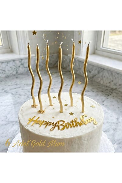 ÇAVUŞ E-TİCARET Kıvrımlı Kıvrık Gold Altın İnce Uzun Mum (6 Adet) | Pasta Üst...