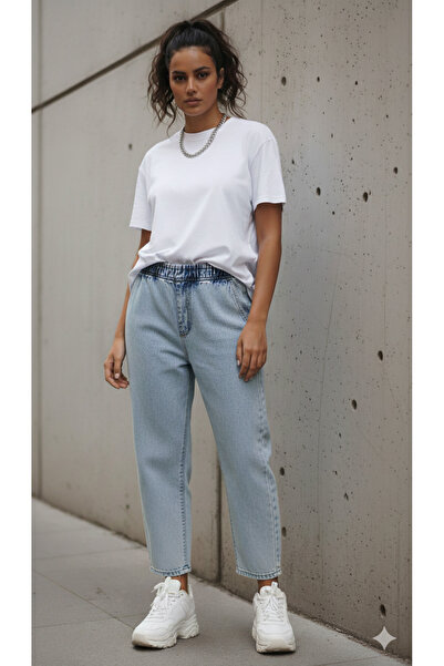 ÖZZYGİYİM High Waist with Elastic Waistband, Comfortable Mom Jeans