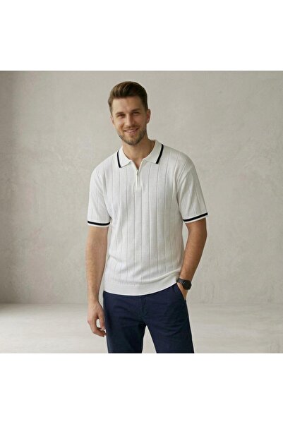 Butik Fermuarlı Polo Yaka Kısa Kollu Triko T-shirt