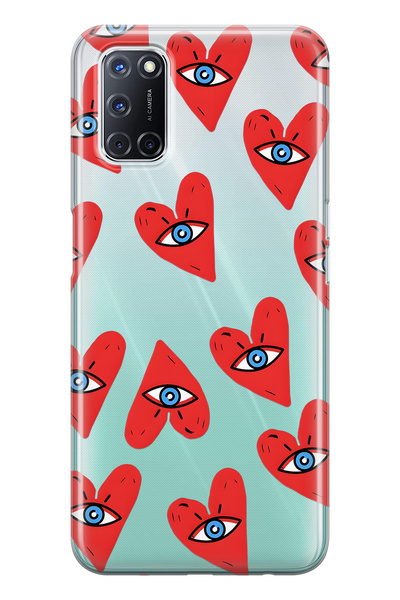 FLAMENKO حافظة هاتف شفافة متوافقة مع هاتف أوبو A52 / A72 / A92 على شكل قلب منقوش