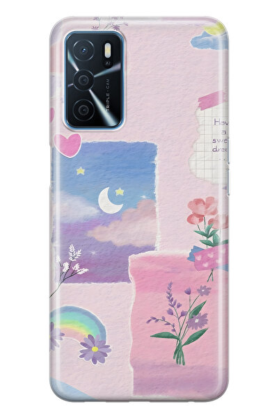 FLAMENKO حافظة هاتف شفافة متوافقة مع هاتف اوبو A16 / A55 بتصميم باستيل زهري و...