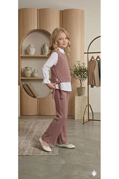 Erzani Kids Girl's Knitwear Burgu Vest Set Pants Set - Shirt Burgu Knitted Vest and Pants Combination (New Season)
