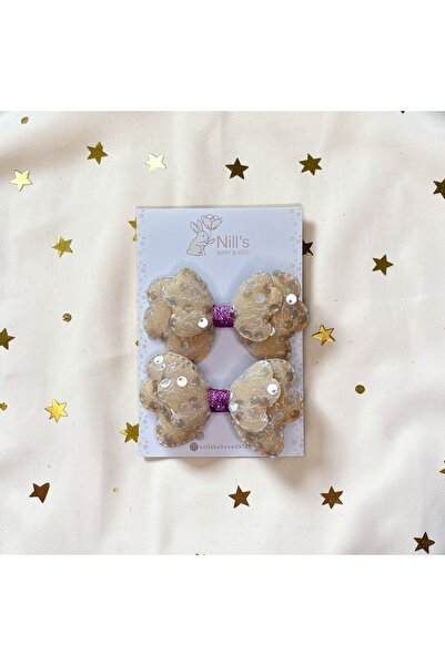 Nills Baby & Kids Sequined Bow Buckle Set - Cream & Purple with Glitter Detai...