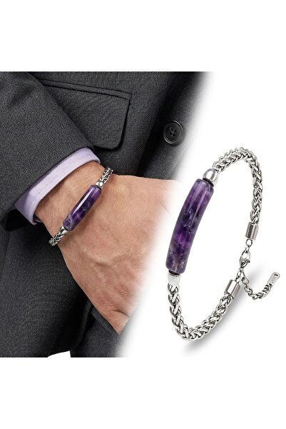 FM 💎   Premium Amethyst Natural Stone and Adjustable Steel Chain Bracelet 31...