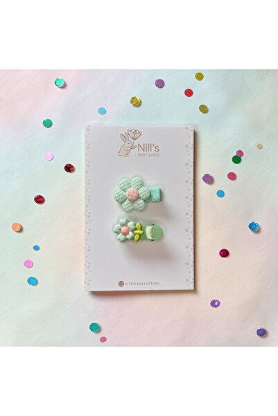 Nills Baby & Kids Çiçek Detaylı Toka Set - Yeşil 2'li