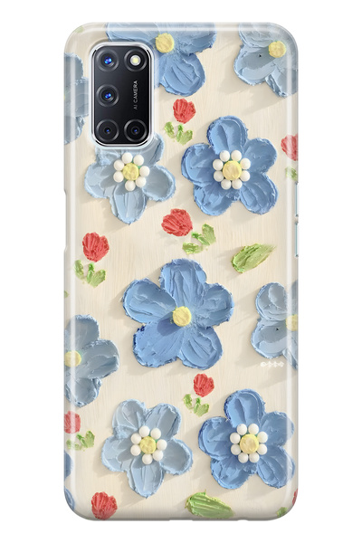 FLAMENKO Oppo A52 / A72 / A92 Compatible Blue Oil Paint Floral Print Transpar...