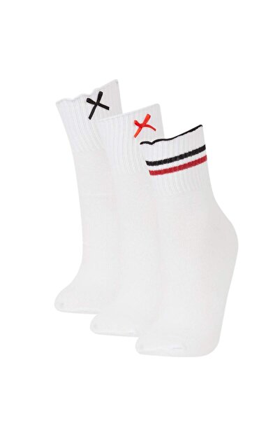 DeFacto Women's Ribbon 3-Piece Cotton Socks E2063Axns