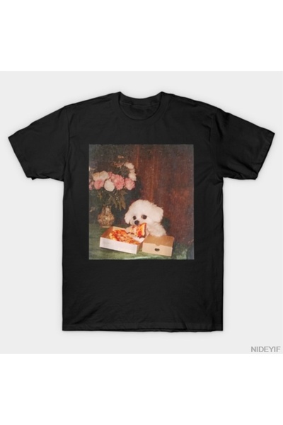 Flood Of Style Tricou pentru bărbați și femei cu imprimeu „Dog Eating Pizza” ...
