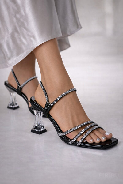 Firibu Kadın Taşlı Şeffaf Topuklu Sandalet Abiye Topuklu Ayakkabı Şık Davet G...
