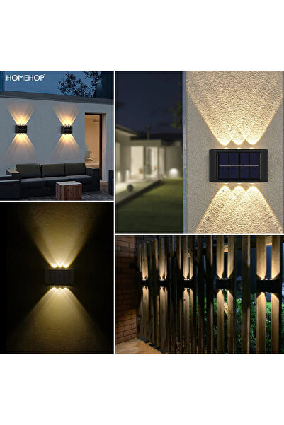 LİNALP Solar LED Duvar Lambası 2'li Set 6 LED Güneş Enerjili Bahçe Balkon Mer...