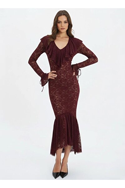 Butikcadde Lace Fabric Lined Maxi Size Dress