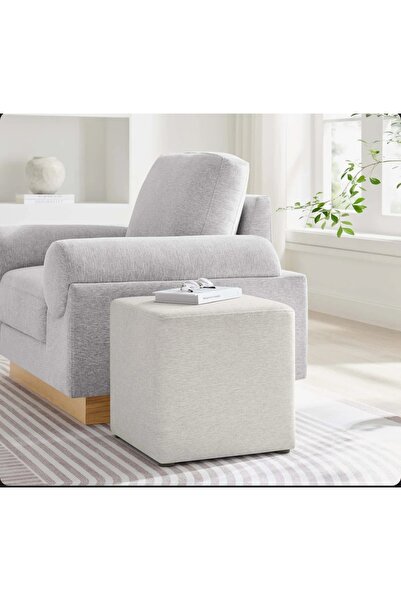 elissa home Elissa Kare Puf , Kırık Beyaz , Keten Kumaş