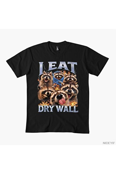 Flood Of Style Tricou cu grafică amuzantă cu meme de raton „I Eat Drywall” pe...