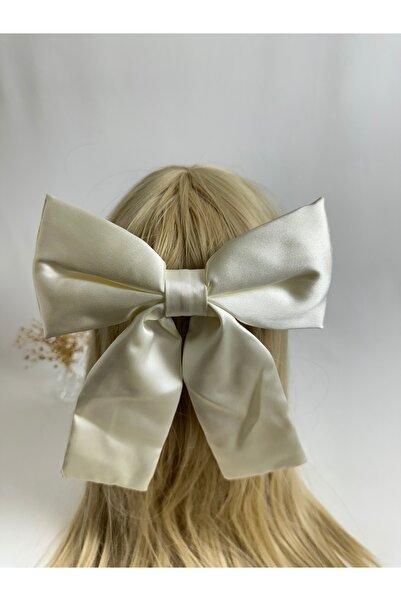 MegssStore مشبك أوتوماتيكي على شكل فيونكة من الساتان الأسيتات بلون إكرو