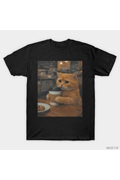 Flood Of Style Μπλουζάκι Cat Coffee meme για άνδρες Γυναικεία 100% Βαμβάκι T ...