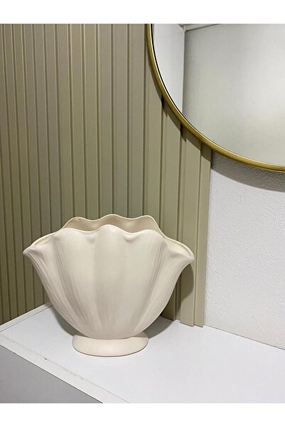 Tuge Home İstiridye Seramik Vazo – Kum Beji