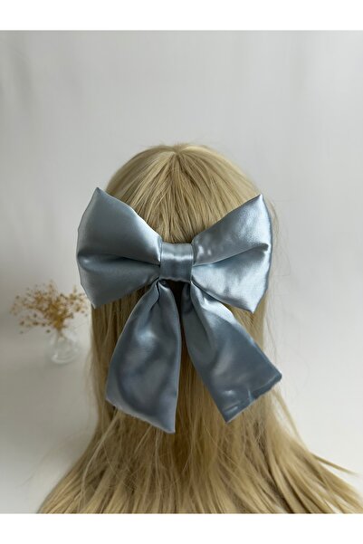 MegssStore مشبك أوتوماتيكي على شكل فيونكة من الساتان باللون الأزرق الفاتح