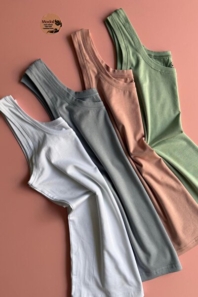 Elosia Zerra |   Modal 4-Piece Extra Piped Sleeveless White, Blue, Pink, and ...